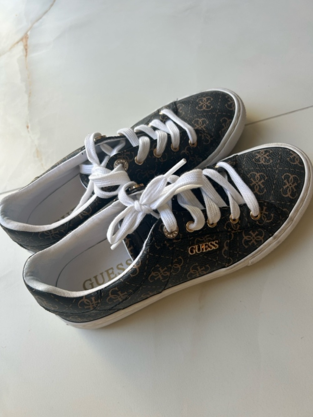 Guess Monogram Low-Top Sneakers in Black and White